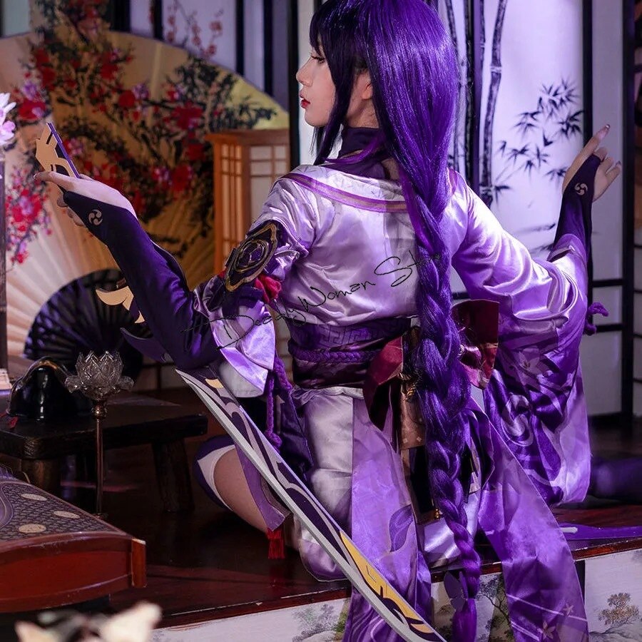 Game Genshin Impact Raiden Shogun Cosplay Costume Baal Wig Shoes Cosplay Costume Sexy Women Kimono Dress 3 - Genshin Impact Store