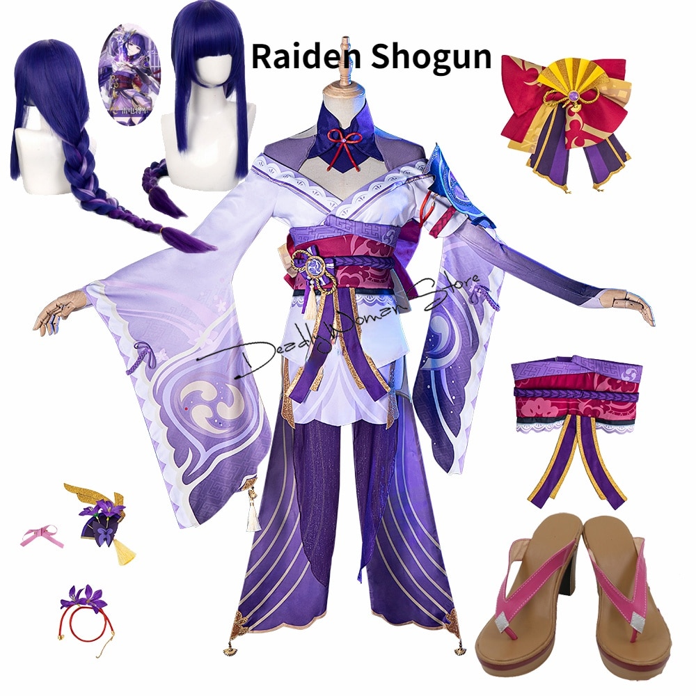 Game Genshin Impact Raiden Shogun Cosplay Costume Baal Wig Shoes Cosplay Costume Sexy Women Kimono Dress - Genshin Impact Store