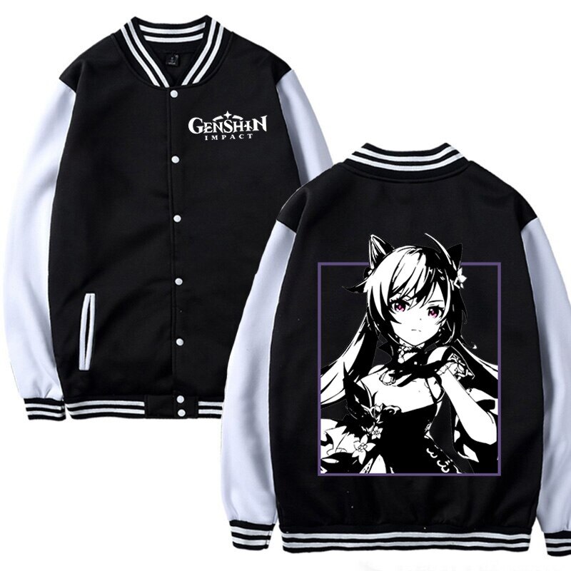 Fashion Genshin Impact Print Baseball Jacket Men Women Oversized Sweatshirt Harajuku Tracksuits Anime Streetwear Pullover Tops