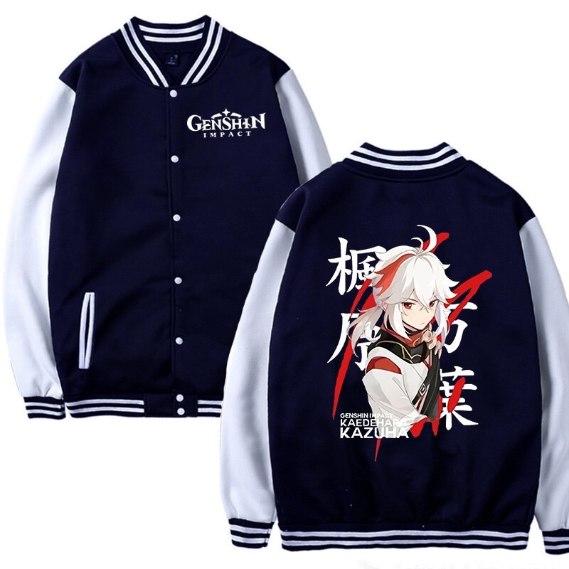 Kaedehara Kazuha Anime Baseball Jacket Unisex Autumn Winter Fashion Tops Oversize Genshin Impact Sweatshirt Harajuku Streetwear