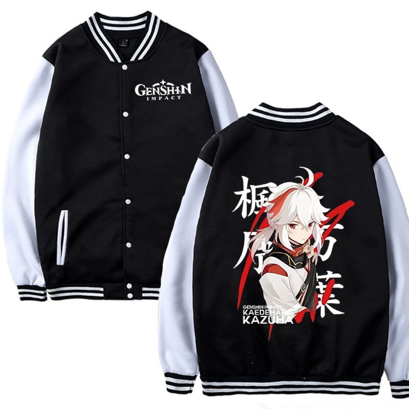 Kaedehara Kazuha Anime Baseball Jacket Unisex Autumn Winter Fashion Tops Oversize Genshin Impact Sweatshirt Harajuku Streetwear